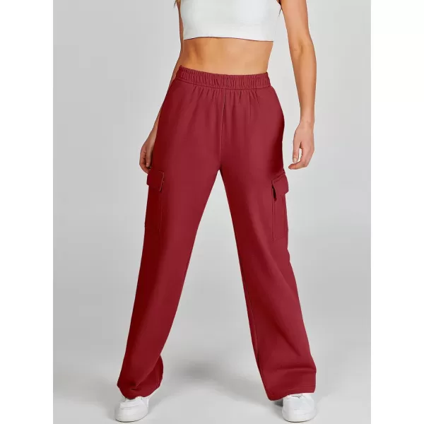 imageANRABESS Womens Cargo Sweatpants Casual Baggy Fleece High Waisted Athletic Lounge PantsBurgundy