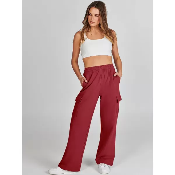 imageANRABESS Womens Cargo Sweatpants Casual Baggy Fleece High Waisted Athletic Lounge PantsBurgundy