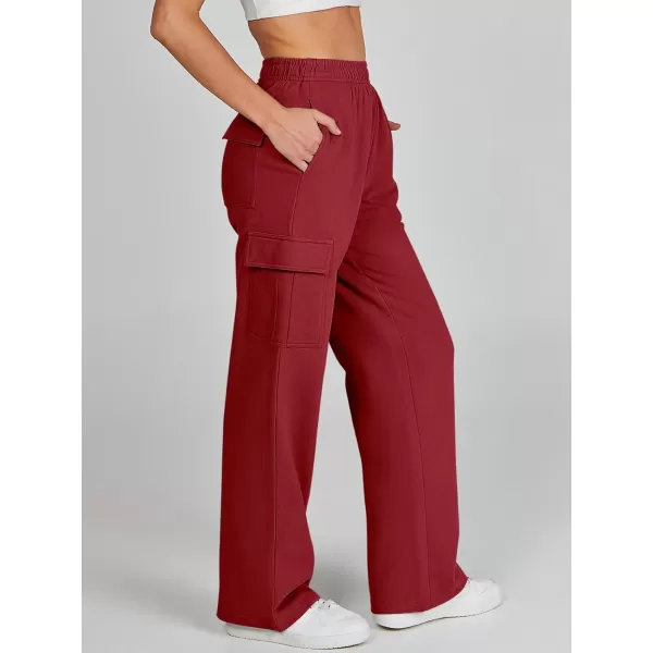 imageANRABESS Womens Cargo Sweatpants Casual Baggy Fleece High Waisted Athletic Lounge PantsBurgundy