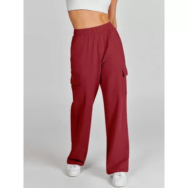 imageANRABESS Womens Cargo Sweatpants Casual Baggy Fleece High Waisted Athletic Lounge PantsBurgundy