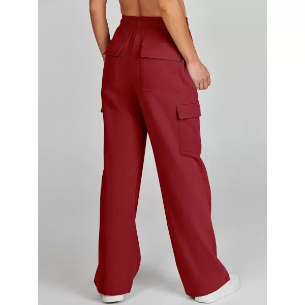 imageANRABESS Womens Cargo Sweatpants Casual Baggy Fleece High Waisted Athletic Lounge PantsBurgundy