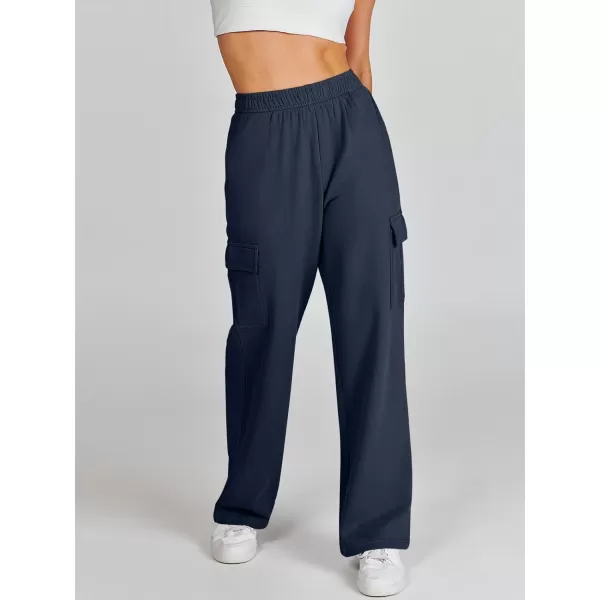 imageANRABESS Womens Cargo Sweatpants Casual Baggy Fleece High Waisted Athletic Lounge PantsNavy Blue