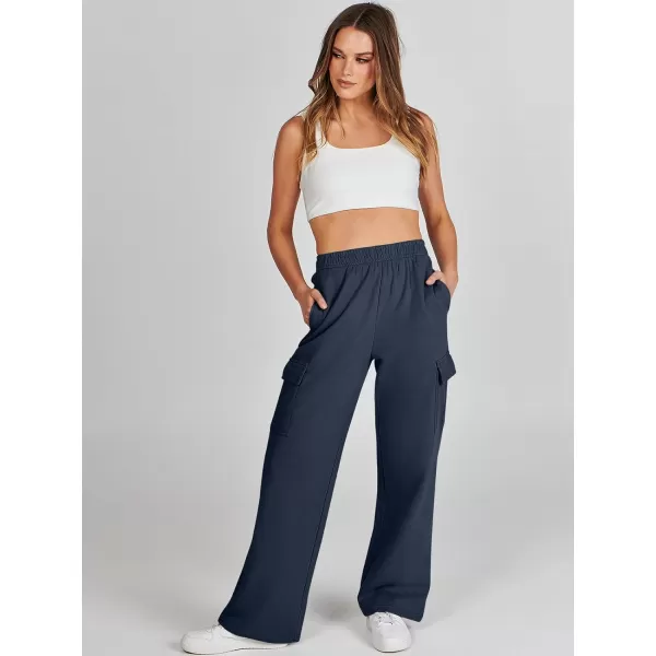 imageANRABESS Womens Cargo Sweatpants Casual Baggy Fleece High Waisted Athletic Lounge PantsNavy Blue