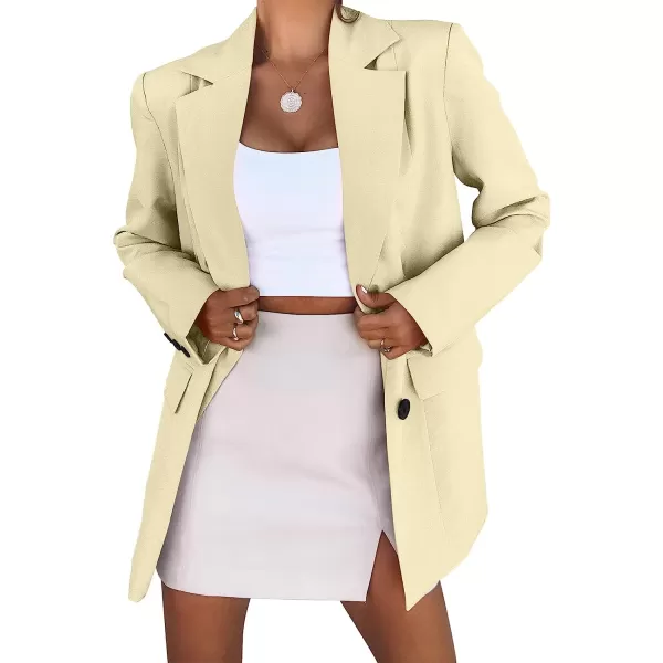 imageANRABESS Womens Casual Button Long Sleeve Lapel Open Front Pad Shoulder Office Blazer Jacket Work SuitApricot