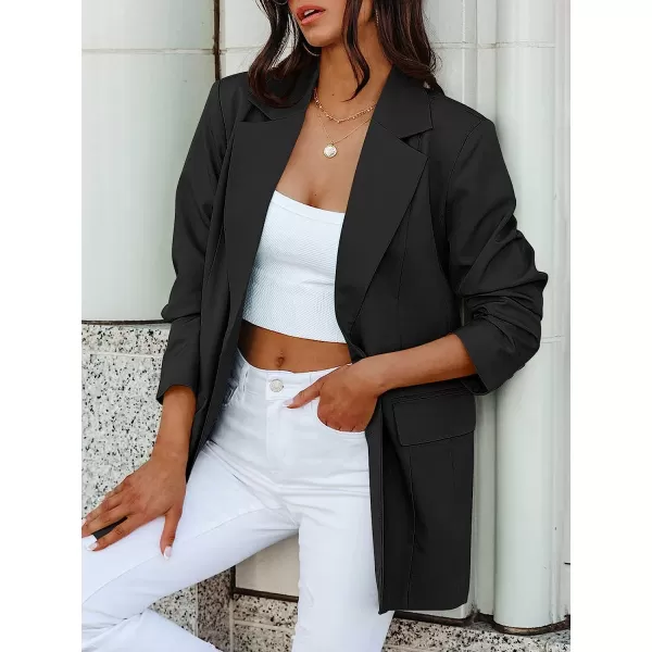 imageANRABESS Womens Casual Button Long Sleeve Lapel Open Front Pad Shoulder Office Blazer Jacket Work SuitBlack