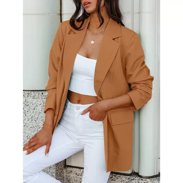imageANRABESS Womens Casual Button Long Sleeve Lapel Open Front Pad Shoulder Office Blazer Jacket Work SuitCaramel