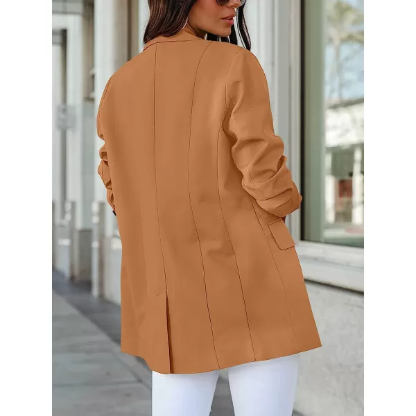 imageANRABESS Womens Casual Button Long Sleeve Lapel Open Front Pad Shoulder Office Blazer Jacket Work SuitCaramel