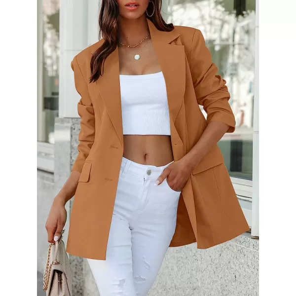 imageANRABESS Womens Casual Button Long Sleeve Lapel Open Front Pad Shoulder Office Blazer Jacket Work SuitCaramel