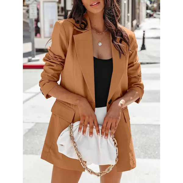 imageANRABESS Womens Casual Button Long Sleeve Lapel Open Front Pad Shoulder Office Blazer Jacket Work SuitCaramel