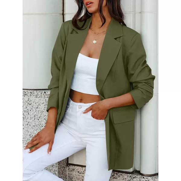imageANRABESS Womens Casual Button Long Sleeve Lapel Open Front Pad Shoulder Office Blazer Jacket Work SuitForest