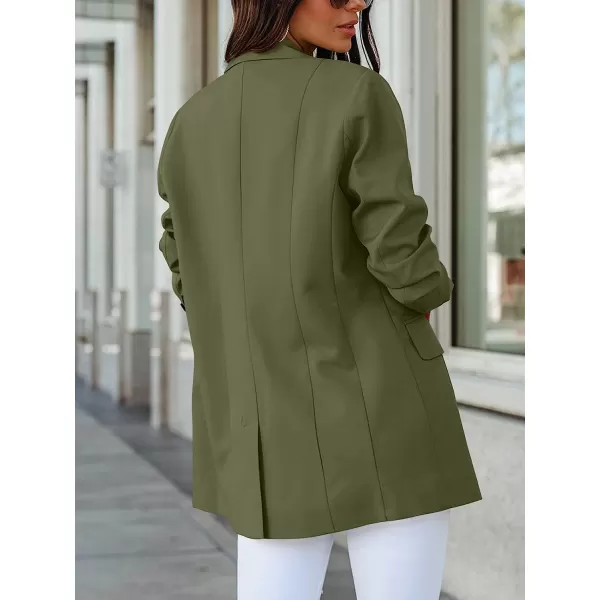 imageANRABESS Womens Casual Button Long Sleeve Lapel Open Front Pad Shoulder Office Blazer Jacket Work SuitForest