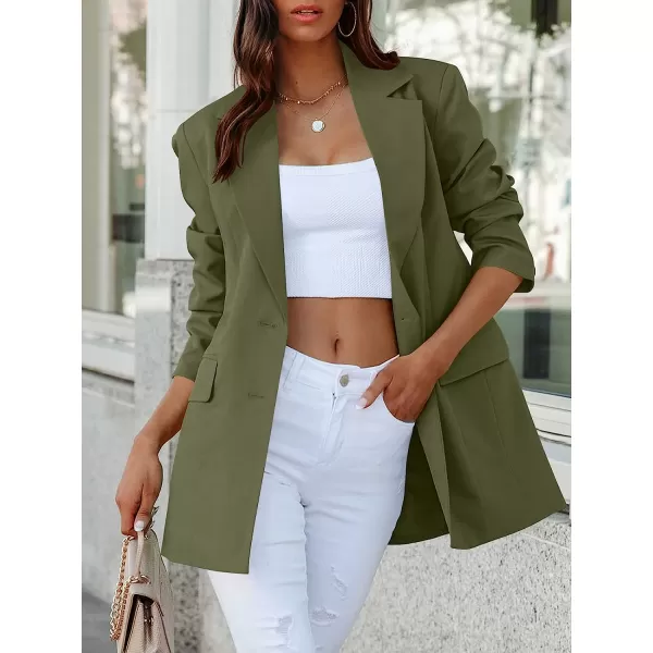 imageANRABESS Womens Casual Button Long Sleeve Lapel Open Front Pad Shoulder Office Blazer Jacket Work SuitForest