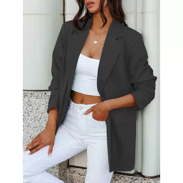 imageANRABESS Womens Casual Button Long Sleeve Lapel Open Front Pad Shoulder Office Blazer Jacket Work SuitGray