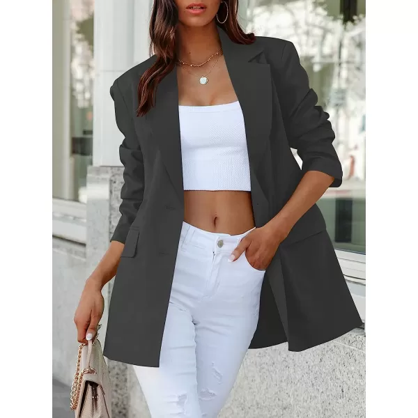 imageANRABESS Womens Casual Button Long Sleeve Lapel Open Front Pad Shoulder Office Blazer Jacket Work SuitGray