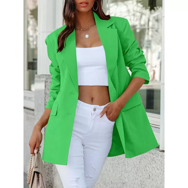 imageANRABESS Womens Casual Button Long Sleeve Lapel Open Front Pad Shoulder Office Blazer Jacket Work SuitGreen