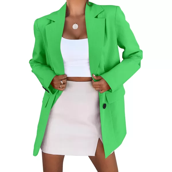 imageANRABESS Womens Casual Button Long Sleeve Lapel Open Front Pad Shoulder Office Blazer Jacket Work SuitGreen