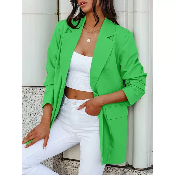 imageANRABESS Womens Casual Button Long Sleeve Lapel Open Front Pad Shoulder Office Blazer Jacket Work SuitGreen