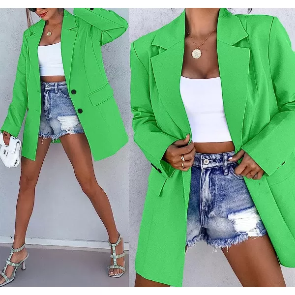 imageANRABESS Womens Casual Button Long Sleeve Lapel Open Front Pad Shoulder Office Blazer Jacket Work SuitGreen