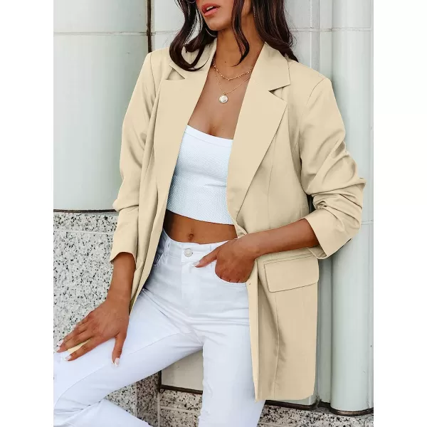 imageANRABESS Womens Casual Button Long Sleeve Lapel Open Front Pad Shoulder Office Blazer Jacket Work SuitLight Khaki