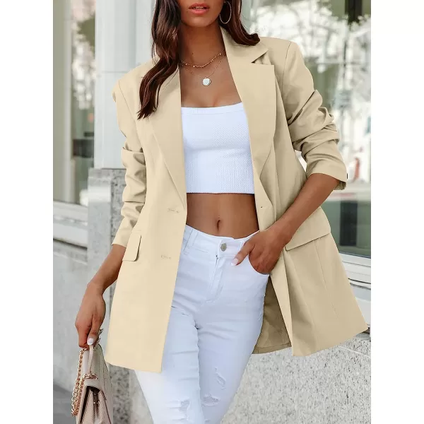imageANRABESS Womens Casual Button Long Sleeve Lapel Open Front Pad Shoulder Office Blazer Jacket Work SuitLight Khaki