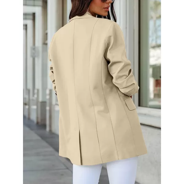 imageANRABESS Womens Casual Button Long Sleeve Lapel Open Front Pad Shoulder Office Blazer Jacket Work SuitLight Khaki
