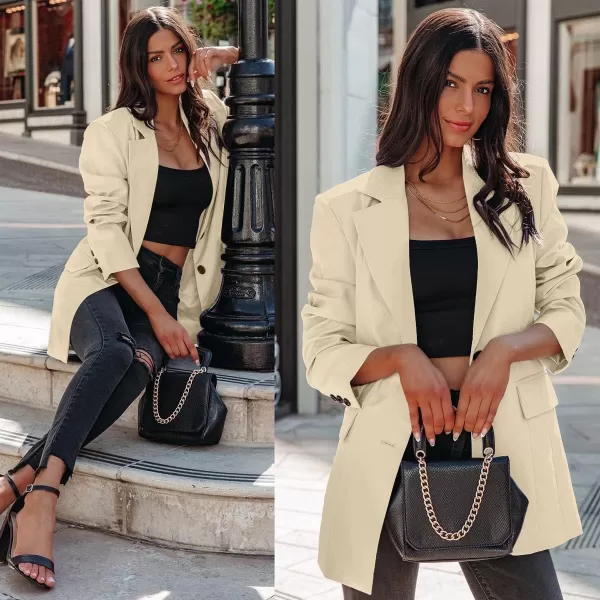imageANRABESS Womens Casual Button Long Sleeve Lapel Open Front Pad Shoulder Office Blazer Jacket Work SuitLight Khaki