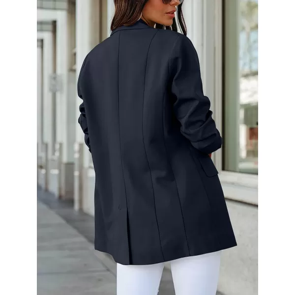 imageANRABESS Womens Casual Button Long Sleeve Lapel Open Front Pad Shoulder Office Blazer Jacket Work SuitNavy Blue