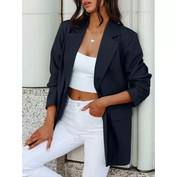 imageANRABESS Womens Casual Button Long Sleeve Lapel Open Front Pad Shoulder Office Blazer Jacket Work SuitNavy Blue