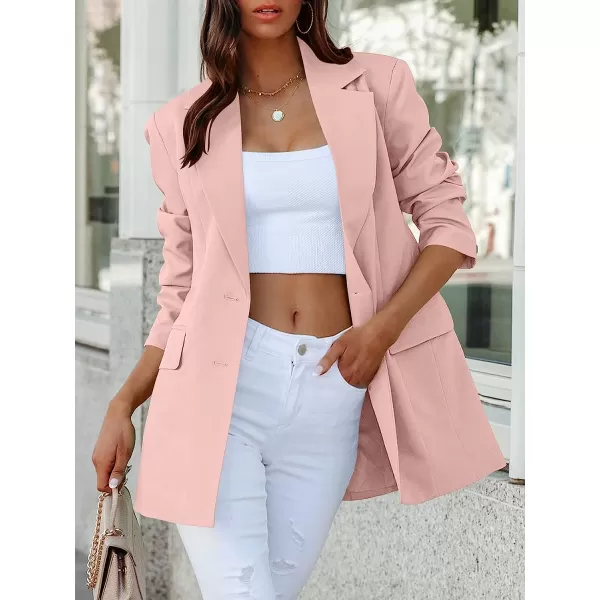imageANRABESS Womens Casual Button Long Sleeve Lapel Open Front Pad Shoulder Office Blazer Jacket Work SuitPink