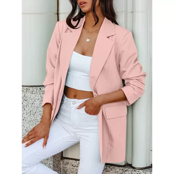 imageANRABESS Womens Casual Button Long Sleeve Lapel Open Front Pad Shoulder Office Blazer Jacket Work SuitPink