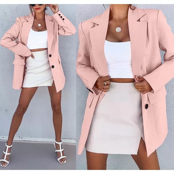 imageANRABESS Womens Casual Button Long Sleeve Lapel Open Front Pad Shoulder Office Blazer Jacket Work SuitPink