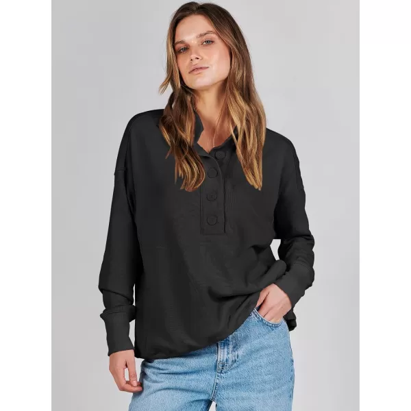 imageANRABESS Womens Casual Button Sweatshirts Oversized Hoodies 2023 Fall Winter Pullover Tops with PocketsBlack