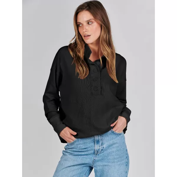 imageANRABESS Womens Casual Button Sweatshirts Oversized Hoodies 2023 Fall Winter Pullover Tops with PocketsBlack