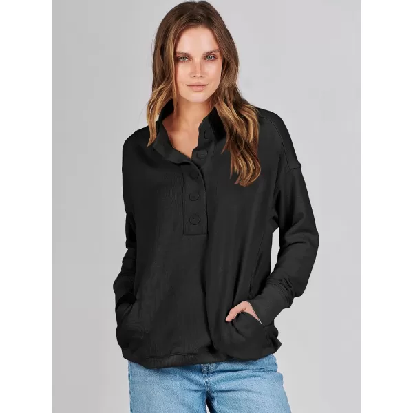 imageANRABESS Womens Casual Button Sweatshirts Oversized Hoodies 2023 Fall Winter Pullover Tops with PocketsBlack