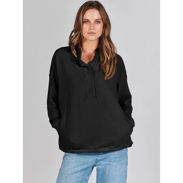 imageANRABESS Womens Casual Button Sweatshirts Oversized Hoodies 2023 Fall Winter Pullover Tops with PocketsBlack