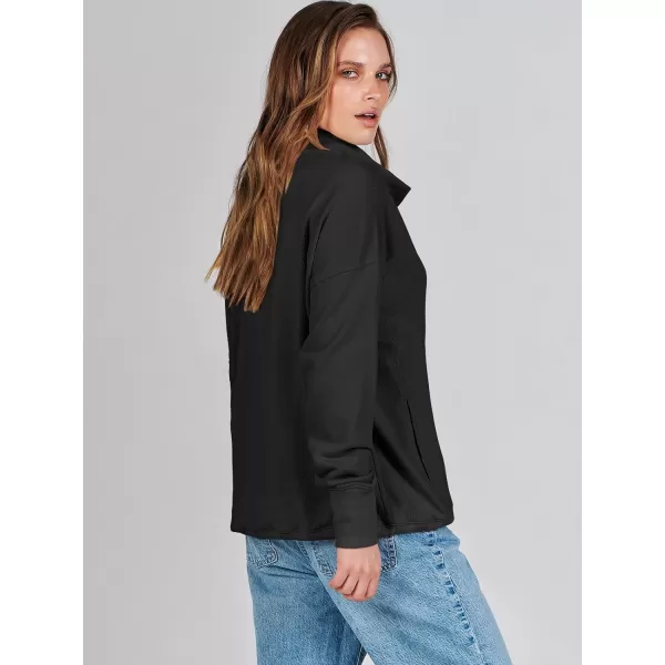 imageANRABESS Womens Casual Button Sweatshirts Oversized Hoodies 2023 Fall Winter Pullover Tops with PocketsBlack