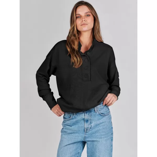 imageANRABESS Womens Casual Button Sweatshirts Oversized Hoodies 2023 Fall Winter Pullover Tops with PocketsBlack