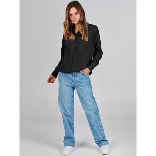imageANRABESS Womens Casual Button Sweatshirts Oversized Hoodies 2023 Fall Winter Pullover Tops with PocketsBlack