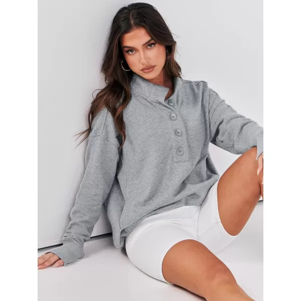 imageANRABESS Womens Casual Button Sweatshirts Oversized Hoodies 2023 Fall Winter Pullover Tops with PocketsGray