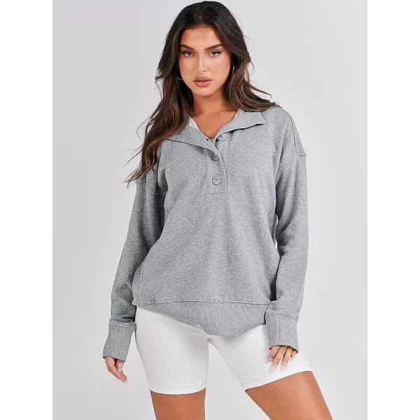 imageANRABESS Womens Casual Button Sweatshirts Oversized Hoodies 2023 Fall Winter Pullover Tops with PocketsGray