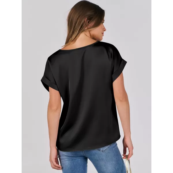 imageANRABESS Womens Casual Crewneck Short Sleeve Satin Blouses Shirts Dressy Solid Business Tunic TopsBlack