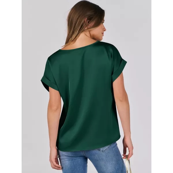 imageANRABESS Womens Casual Crewneck Short Sleeve Satin Blouses Shirts Dressy Solid Business Tunic TopsGreen
