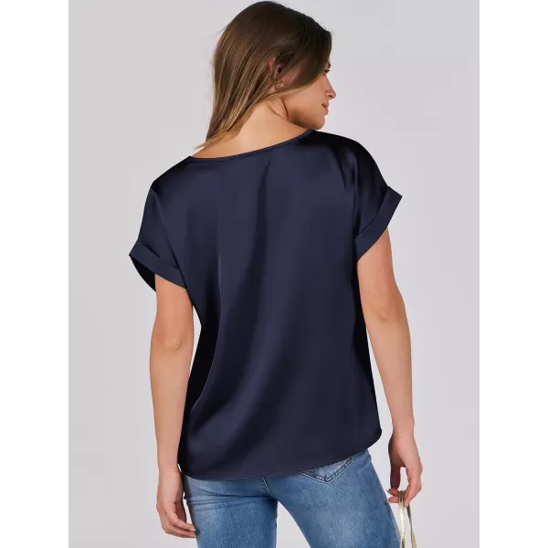 imageANRABESS Womens Casual Crewneck Short Sleeve Satin Blouses Shirts Dressy Solid Business Tunic TopsNavy Blue