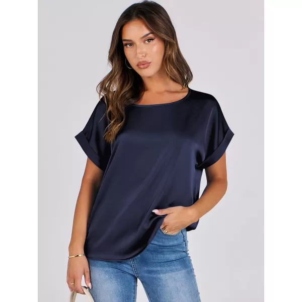 imageANRABESS Womens Casual Crewneck Short Sleeve Satin Blouses Shirts Dressy Solid Business Tunic TopsNavy Blue