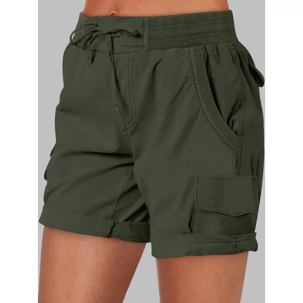 imageANRABESS Womens Casual Dressy High Waist Cotton Cargo Shorts 2024 Spring Fashion Hiking Outdoor Lounge Shorts 6 PocketsArmy Green