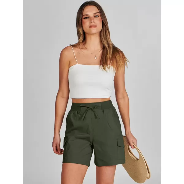 imageANRABESS Womens Casual Dressy High Waist Cotton Cargo Shorts 2024 Spring Fashion Hiking Outdoor Lounge Shorts 6 PocketsArmy Green