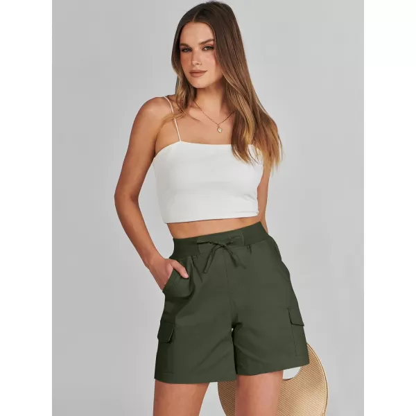 imageANRABESS Womens Casual Dressy High Waist Cotton Cargo Shorts 2024 Spring Fashion Hiking Outdoor Lounge Shorts 6 PocketsArmy Green