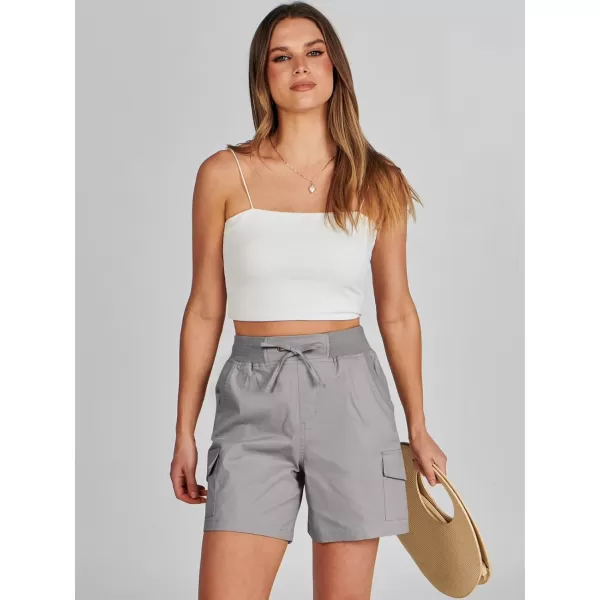 imageANRABESS Womens Casual Dressy High Waist Cotton Cargo Shorts 2024 Spring Fashion Hiking Outdoor Lounge Shorts 6 PocketsGray