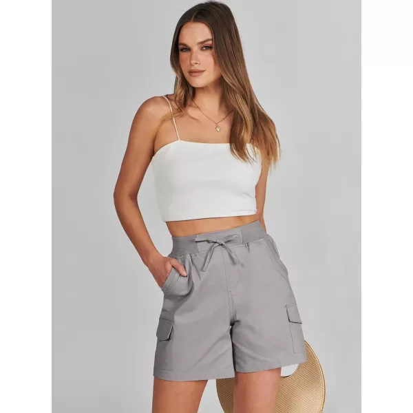 imageANRABESS Womens Casual Dressy High Waist Cotton Cargo Shorts 2024 Spring Fashion Hiking Outdoor Lounge Shorts 6 PocketsGray