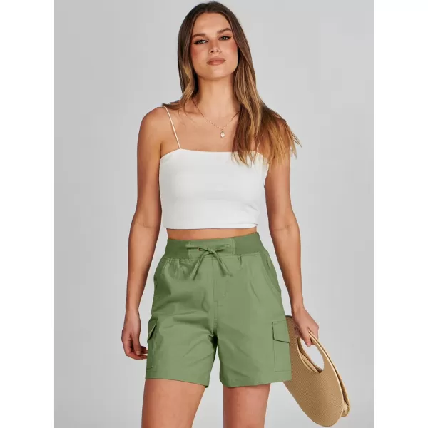 imageANRABESS Womens Casual Dressy High Waist Cotton Cargo Shorts 2024 Spring Fashion Hiking Outdoor Lounge Shorts 6 PocketsGreen